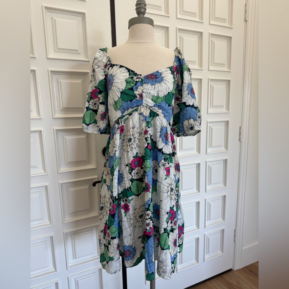 GAP Floral Mini Dress with Puff Sleeves, Size M